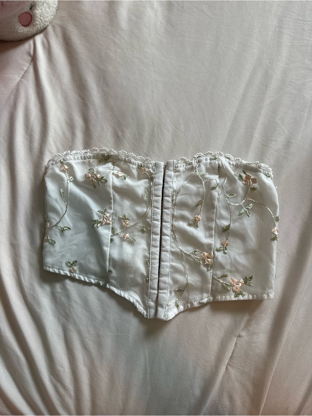 SHEIN White Floral Embroidered Strapless Crop Top